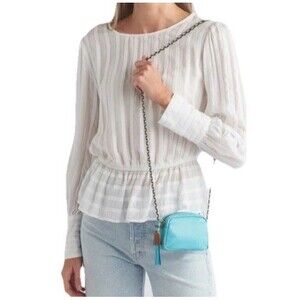 HOBO INT Micro Mini Crossbody Bag Tassel Antique Gold Chain Zips Light Aqua EUC